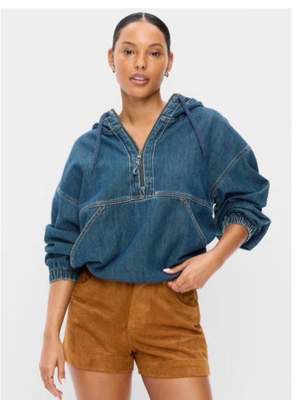 Denim Hooded Pullover Top 2X